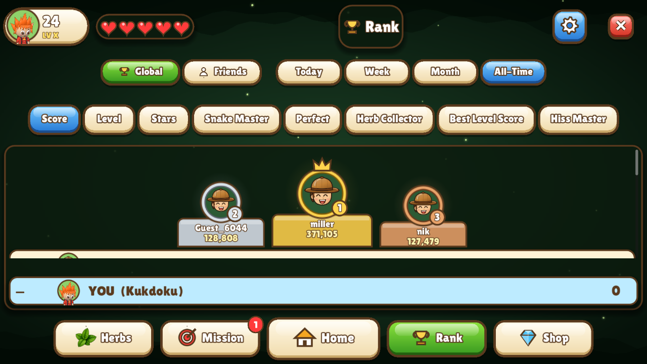 Leaderboard podium with the top three players