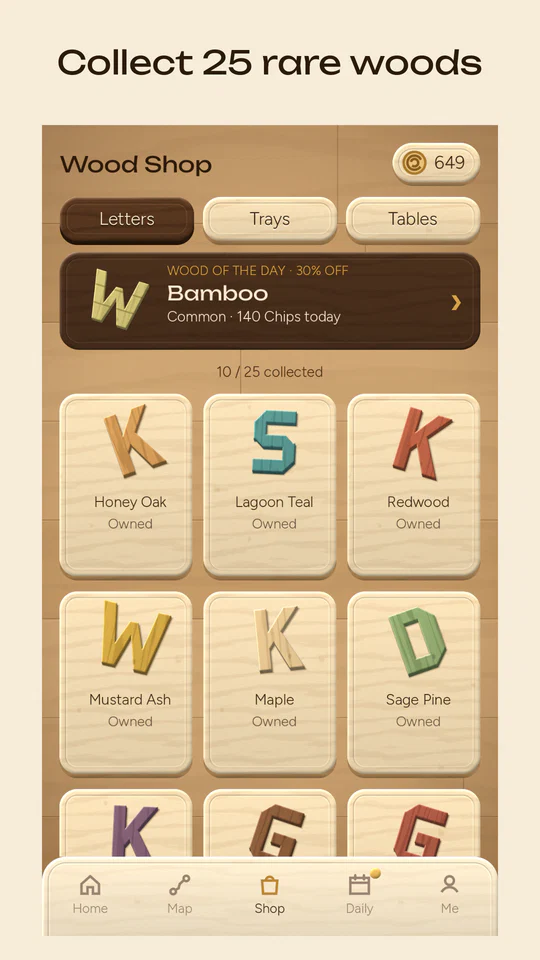 Wood Shop with Honey Oak, Lagoon Teal, Redwood and other woods